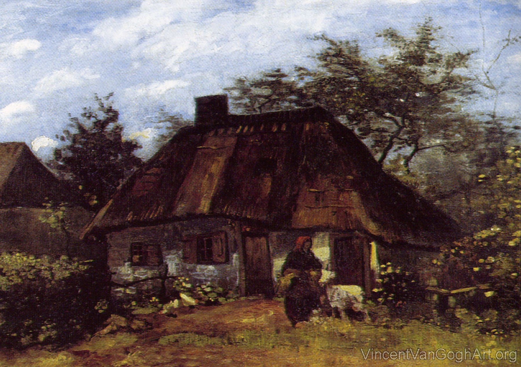 Cottage and Woman with a Goat